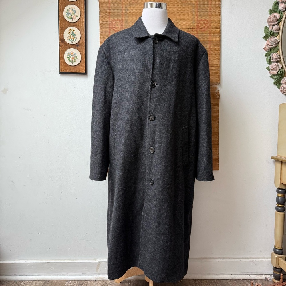 Ralph Lauren Wool Charcoal Overcoat Herringbone Mens 46 L